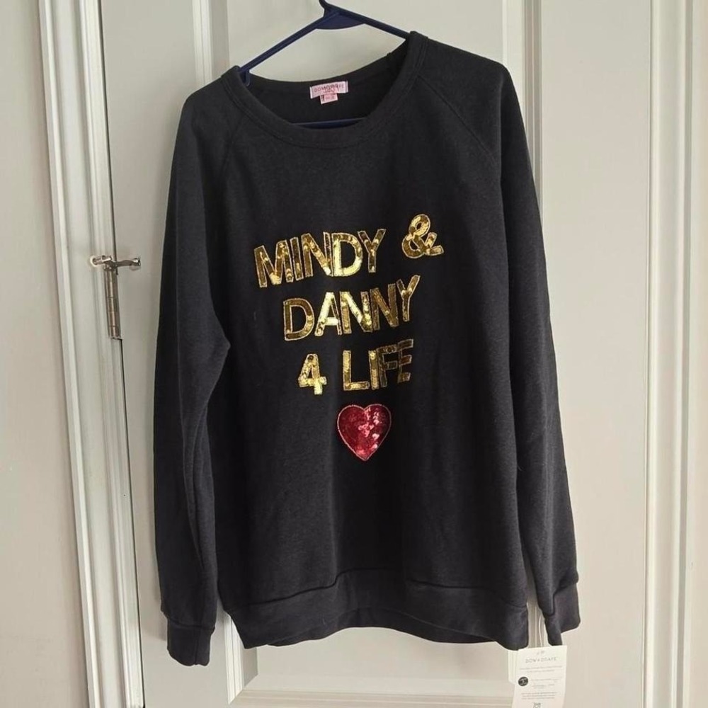 Bow & Drape Mindy & Danny 4 Life Sequin Sweatshirt Gray The Mindy Project L